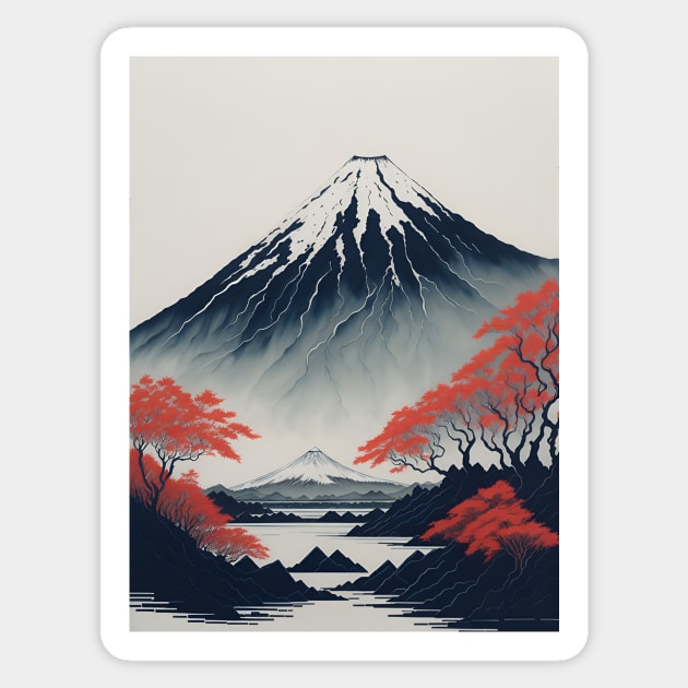 Serene Mount Fuji Sunset - Peaceful River Scenery Sticker by star trek fanart and more